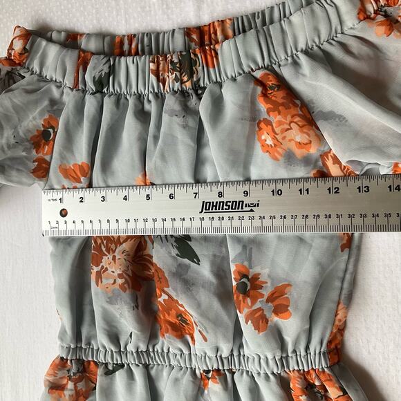 Hint of Blush Off Shoulder Above the Knee Cute Floral Dress size S,Blue & Orange - Picture 4 of 9